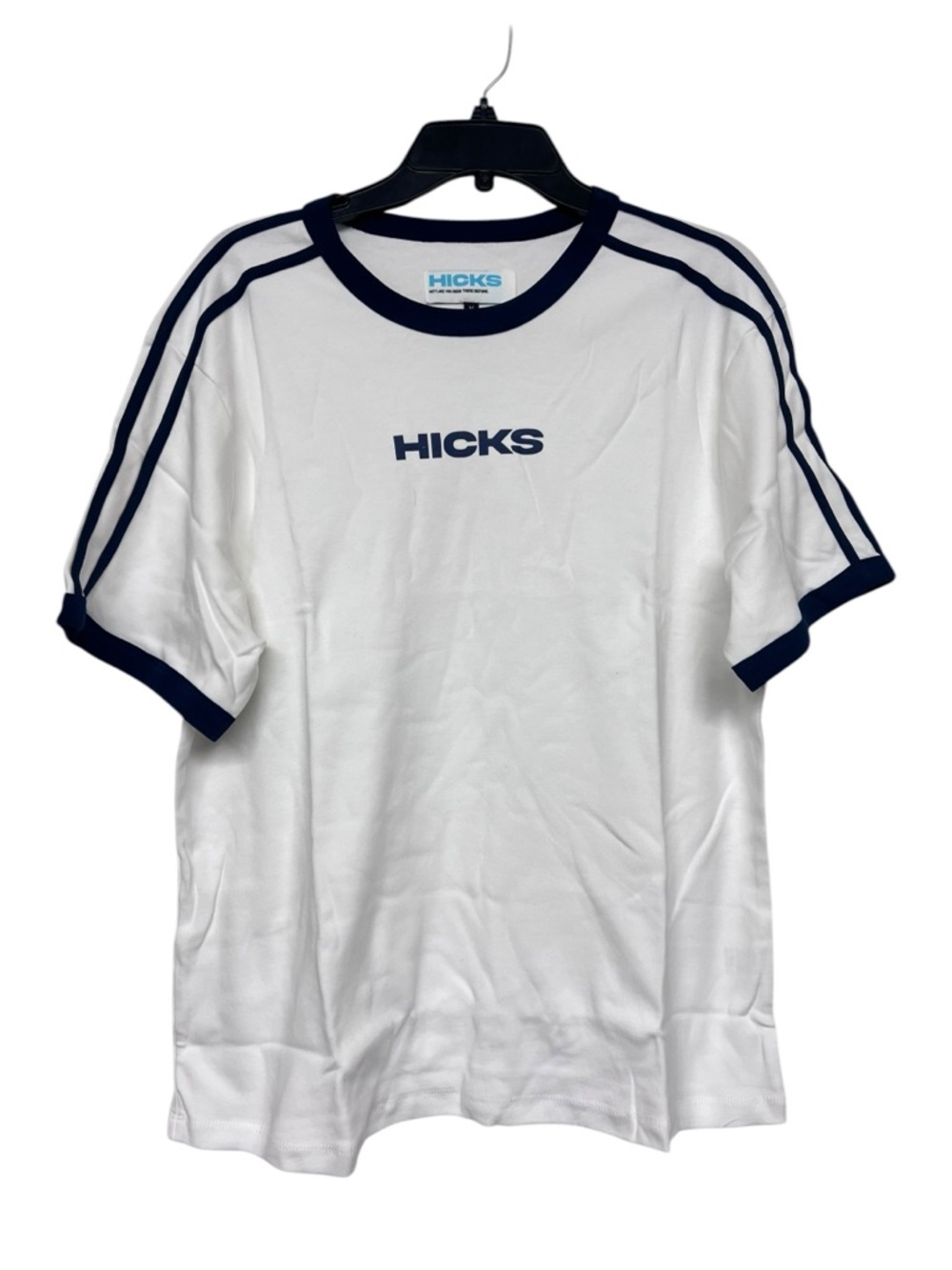 New Mens Hicks Burgess St Ringer White & Navy Logo Tee